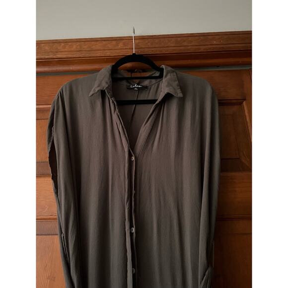 Lulus Women's Button Down Collared Midi Shirt Dress Sleeveless Solid Gray SZ XL - Picture 3 of 14
